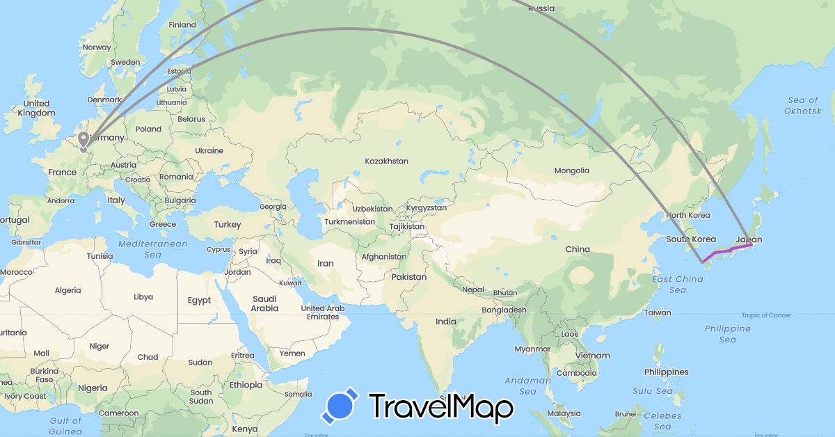 TravelMap itinerary: driving, plane, train in Japan, Luxembourg (Asia, Europe)