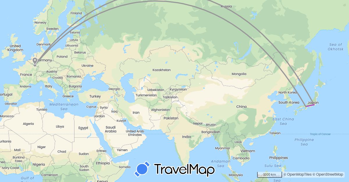 TravelMap itinerary: driving, plane, train in Japan, Luxembourg (Asia, Europe)